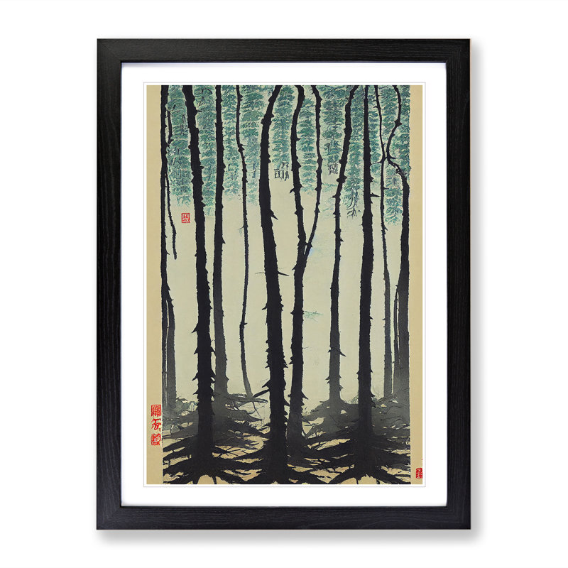Japanese Forest - Single Picture Frame Print, Black, 64cm H x 46cm W x 2cm D