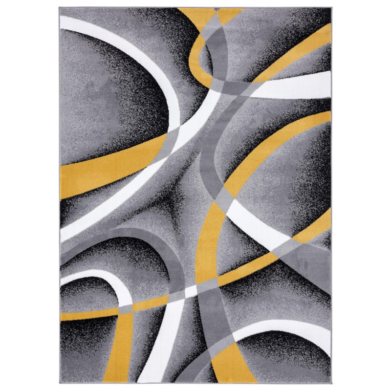 Arsenovic Power Loom Yellow/Gray Indoor Rug, Rectangle 4' x 5'