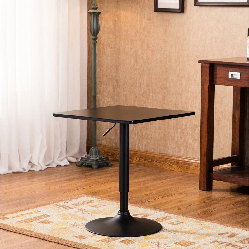 Table de bar en métal avec plateau carré noir et pieds réglables - hauteur de 26 po à 36 po contemporaine pour chambre à coucher