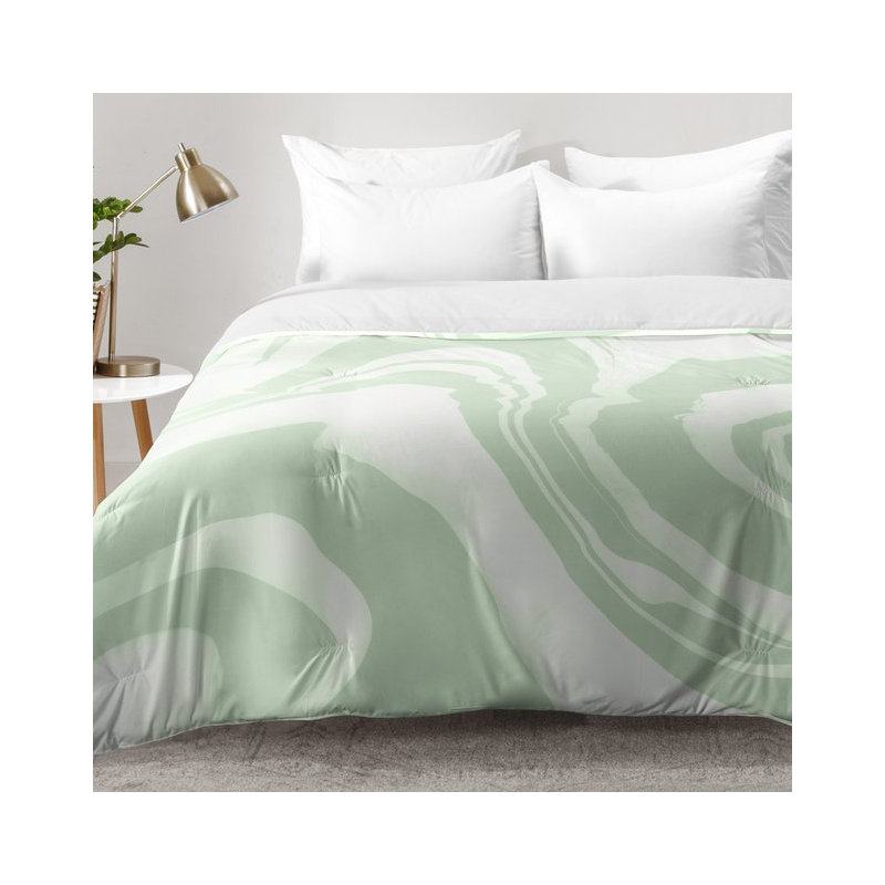 Ensemble d'édredon en marbre, Édredon pour très grand lit + 2 très grandes ta, Vert / beige