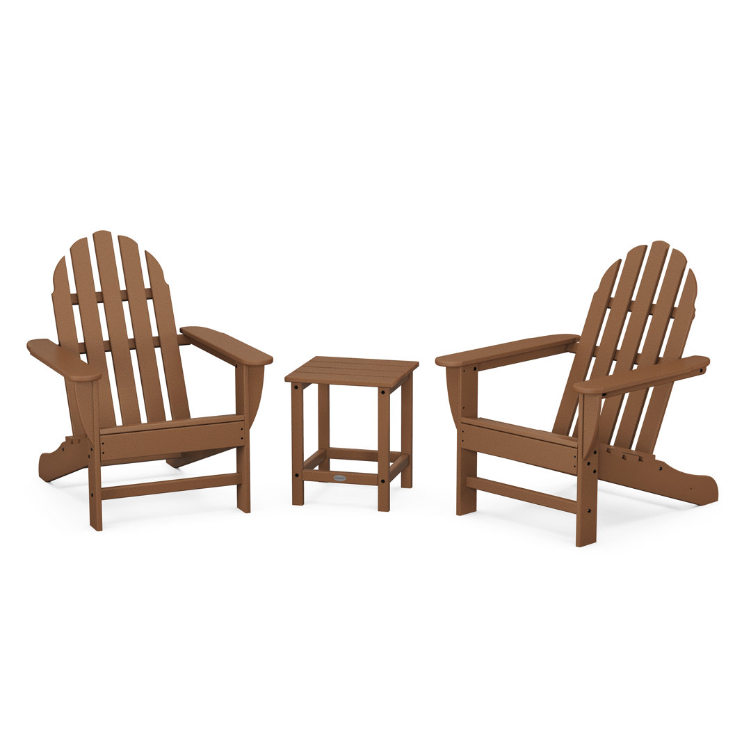Classic Folding Adirondack 3-Piece Set with Long Island 18" Side Table POLYWOOD® Frame Color: Teak