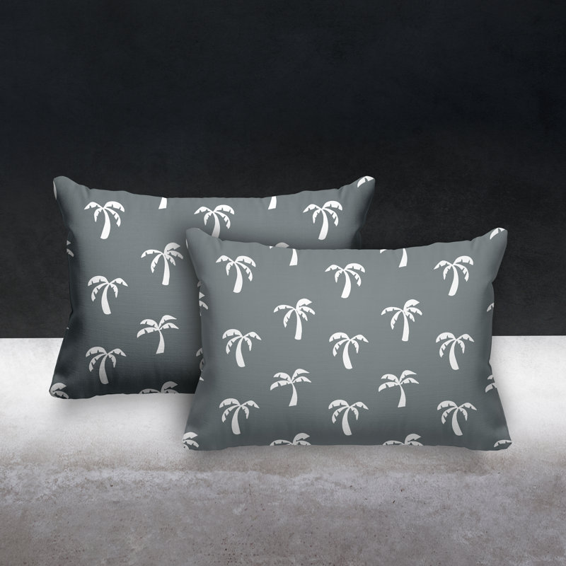 Floral Outdoor Reversible Throw Pillow, Gray
