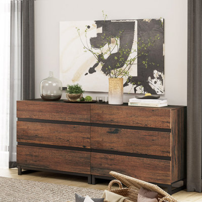 6-Drawer Accent Cabinet for Bedroom, Modern Wood Chest of Drawers with Metal Base, Storage Organizer for Living Room, Hallway or Entryway