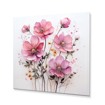 Pink Minimalism Pink Flower - Abstract Botanicals Print on Metal
