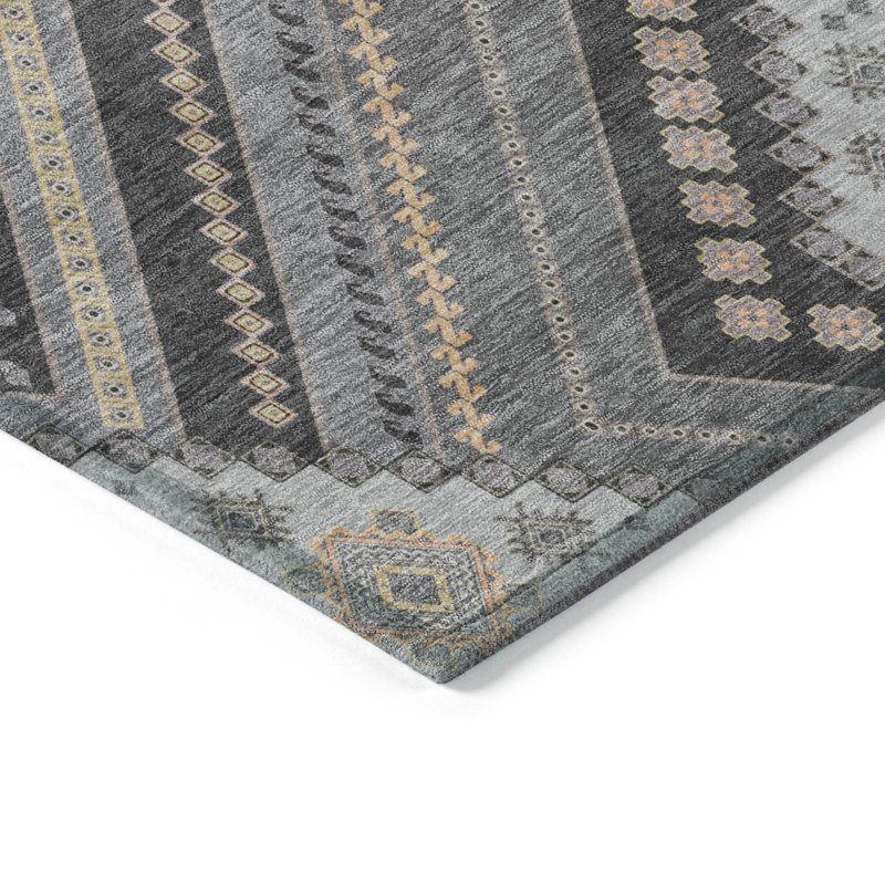 Gray Rectangular Flat Woven Synthetic Washable Rug 46" x 30"