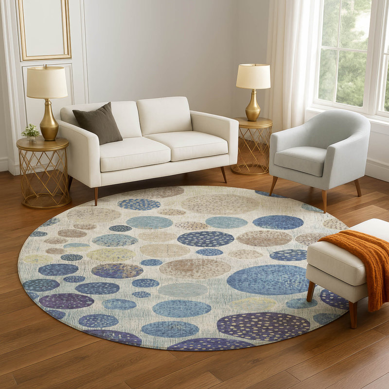 Premium Machine Washable Lonon AMF1952 Geometric Rug, Round 8'