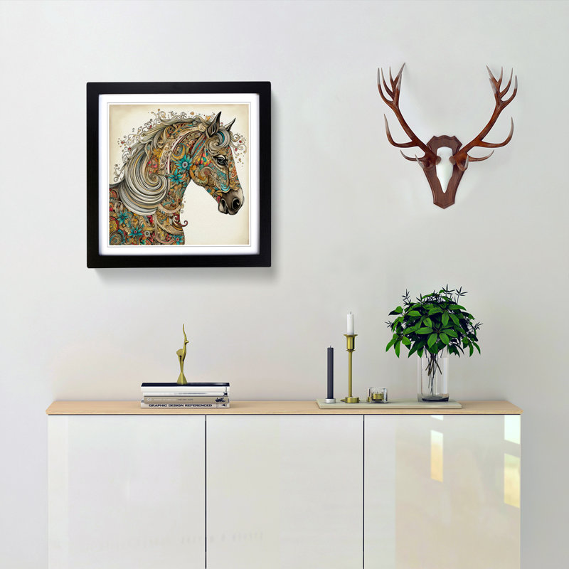 Horse Paisley No.2 - Single Picture Frame Print on Wood, Black