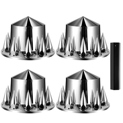 Rear Axle Wheel Covers, Spiked Axle Cover for Semi Truck, ABS Electroplate Rust-Resistant Lug Nut Covers, Universal Fit, Installation Tool Included, Complete Axle Cover Combo Kit
