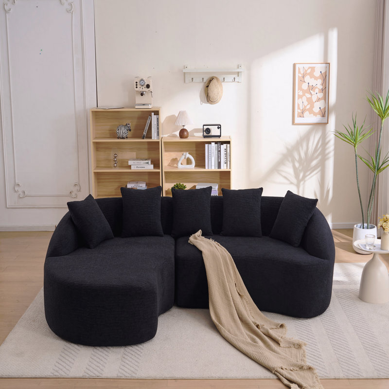 Nouveau canapé modulaire en forme de L sans os avec méridienne incurvée, canapé modulaire en chenille, mousse 30D haute densité, canapé-lit modulaire minimaliste pour le salon.