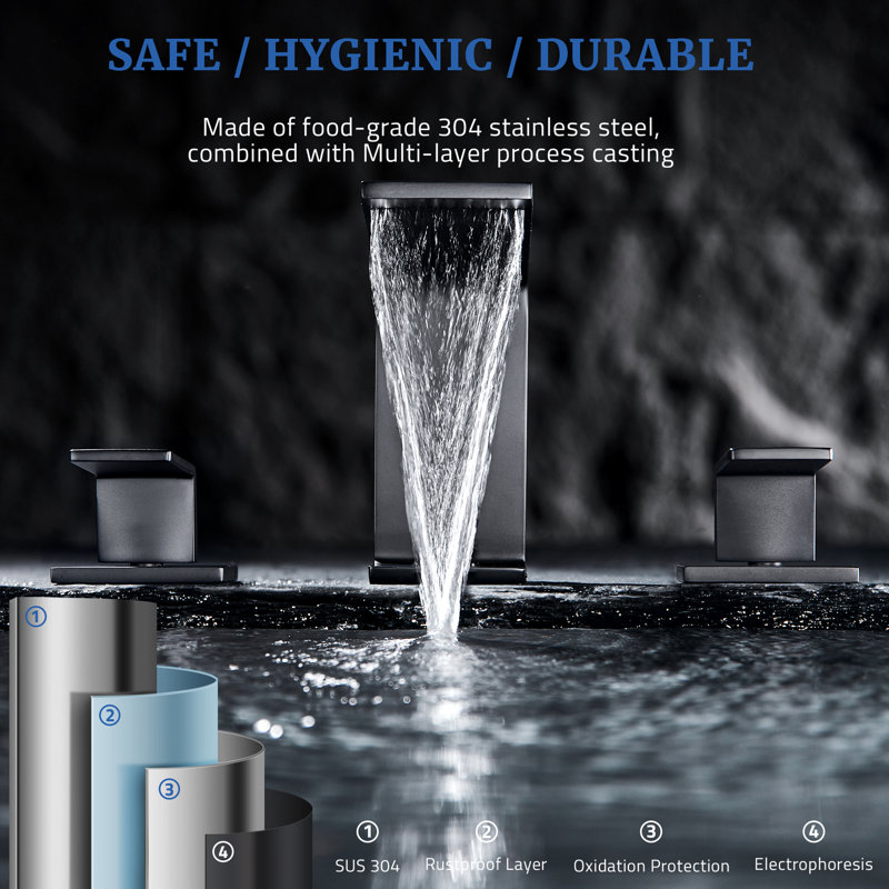 Matte Black Stainless Steel Widespread Bathroom Faucet with Pop-Up Drain