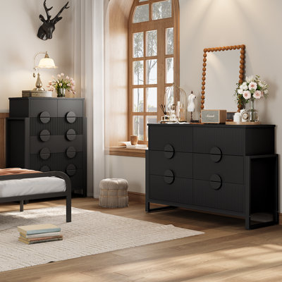 Ebern Designs 2 Piece Bedroom Dresser And Chest Set - 6 Drawer Tall Dresser And 6 Double Drawer