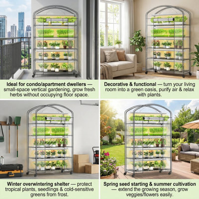 Mini support à plantes portatif en métal à 5 niveaux avec lumières de culture à spectre complet et housse en PVC résistant aux intempéries, station de culture d'intérieur et d'extérieur toutes saisons