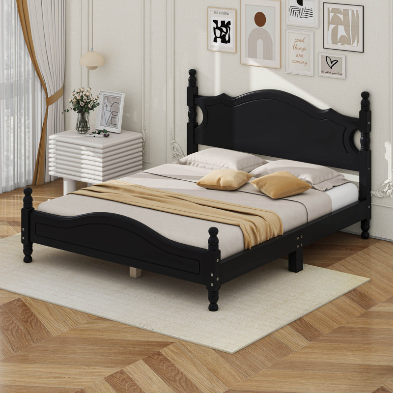 Lit plateforme en bois massif Govea, King, Blanc