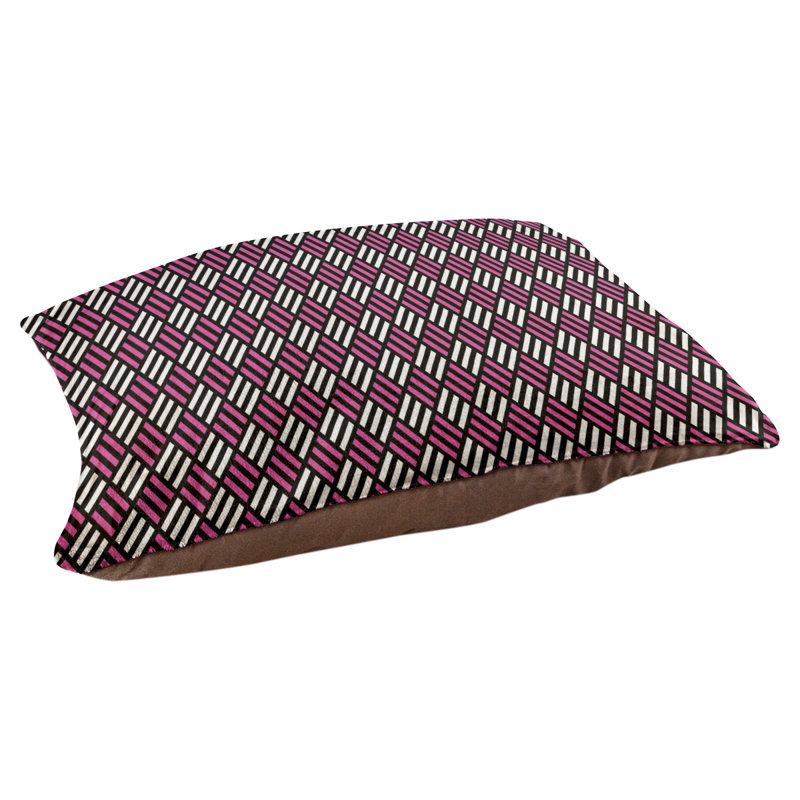 Coussin pour chien à rayures losanges Byrge, Moyen (L 29,5 po x P19,5 po x H 9,5 po), Noir / Rose
