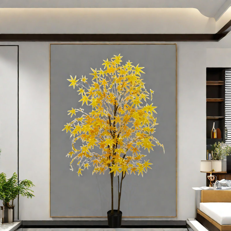 Artificial Maple Tree, Faux Yellow Maple Leaves Silk Maple Tree With Planter, 70.87" H x 5" W x 5" D