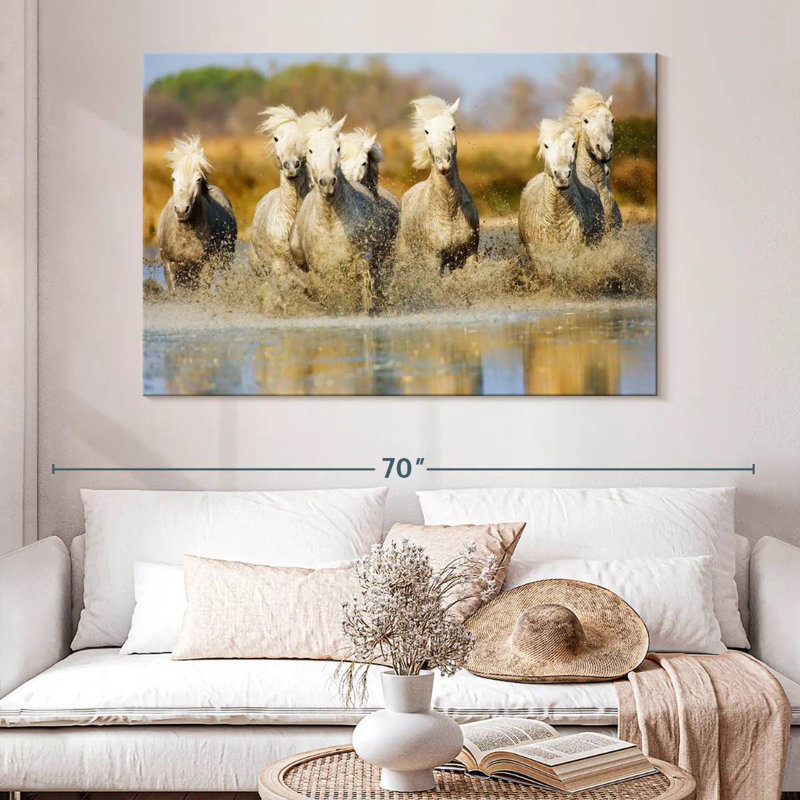 Crowle les chevaux de la Camargue II, H 34 po x l 51 po
