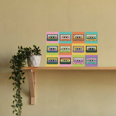 Retro Cassette Tapes Grid Colorful Retro Vibrant Wall Art Print