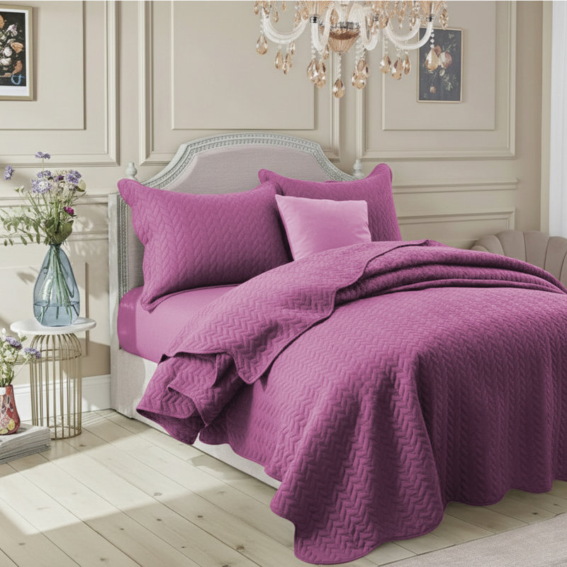 Ensemble de couvre-lit moderne en microfibre estampé moderne et contemporain, Mauve