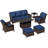 7-Person Outdoor Patio Conversation Rattan Seating Group With 2-In-1 Propane Fire Pit Table,2 Chairs，2 Ottoman and Blue Cushions-272932826