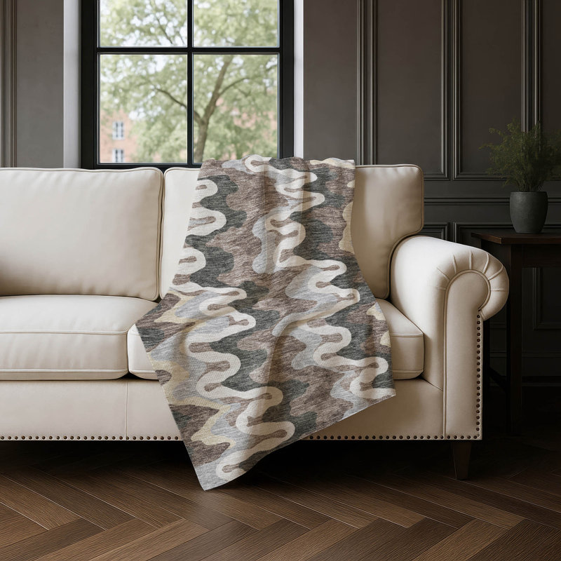 Jeté en laine Sherpa ASB750 Addison, Gris anthracite abstrait