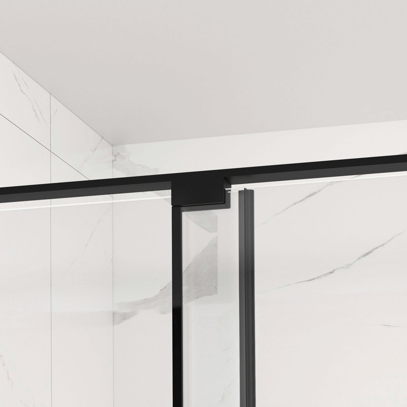 56-60" W X 72" H Semi-Frameless Sliding Shower Door, 5/16"(8Mm) Clear Scgg Tempered Glass, Matte Black Finish, Cut Adjustable Width 4"