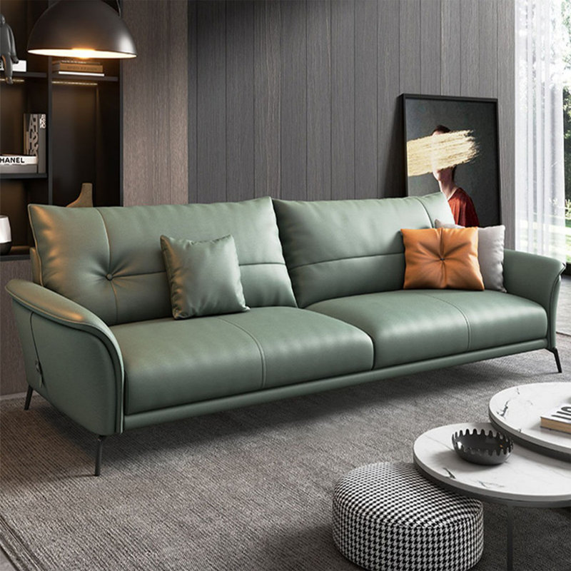 Causeuse-coussin standard en cuir véritable vert clair, Vert clair, H 32,28 po x l 85,83 po x P 35,43 po