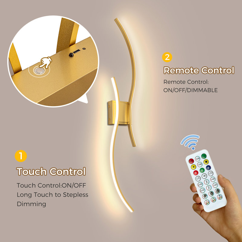 Acton 39.3’‘ Rechareable LED Wall Light Sconce, Linear Bath Bar, Gold