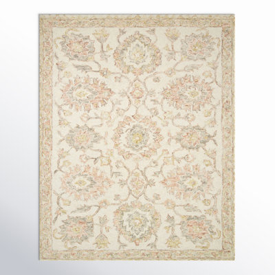 Aden Oriental Hand Hooked Wool Area Rug in Ivory/Blush