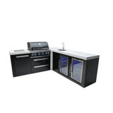 Mont Alpi Premium 82"w X 88"d X 46"h Black Stainless Steel L-shaped Outdoor Kitchen Island With 2 Refrigerators + Faucet & Sink Combo + 32"w 4-burner Bbq Grill + Granite Countertops + Storage Cabinets + Cover + Natural Gas Convertible + Lifetime Warranty