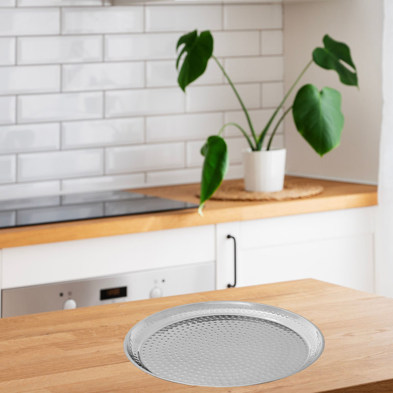 Plateau rond en acier inoxydable avec martelage de 16 po de diamètre, Argent argent