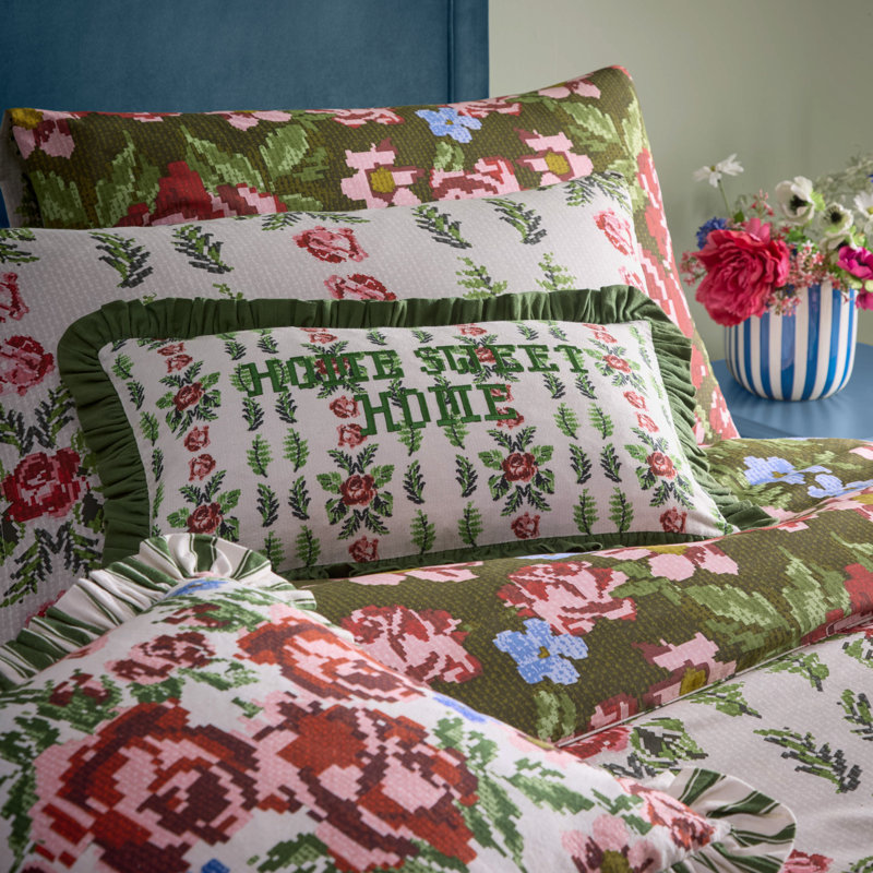 Feeoni Cottage Floral Cotton Blend Floral Duvet Cover Set with Pillowcases, Double Duvet Cover + 2 Standard Pillowcase