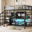 Lit mezzanine en métal noir avec meuble télé et accessoires pratiques pour la chambre à coucher-870358282
