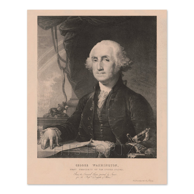 1828 George Washington sur papier, H 20 po x l 16 po x P 0,01 po