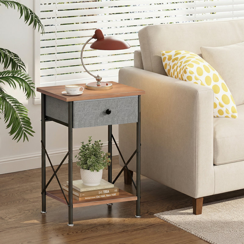 Table de chevet avec tiroir Alameen, Gris chanvre, Individuel