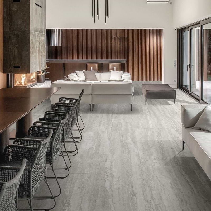 Basic Travertine 24x48 Matte Porcelain Tile, Silver
