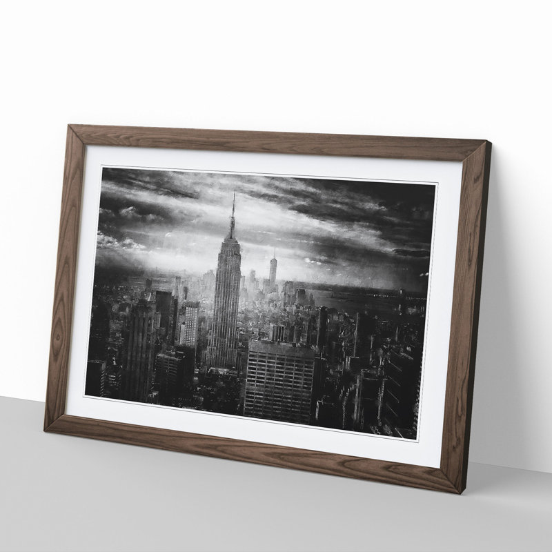 New York Skyline Vol.9 - Picture Frame Graphic Art, 27cm H x 36cm W x 2cm D, Walnut Framed