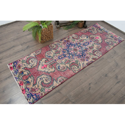 Vintage Wool Patchwork Runner, 29.9x82.3 Inch Red Rug
