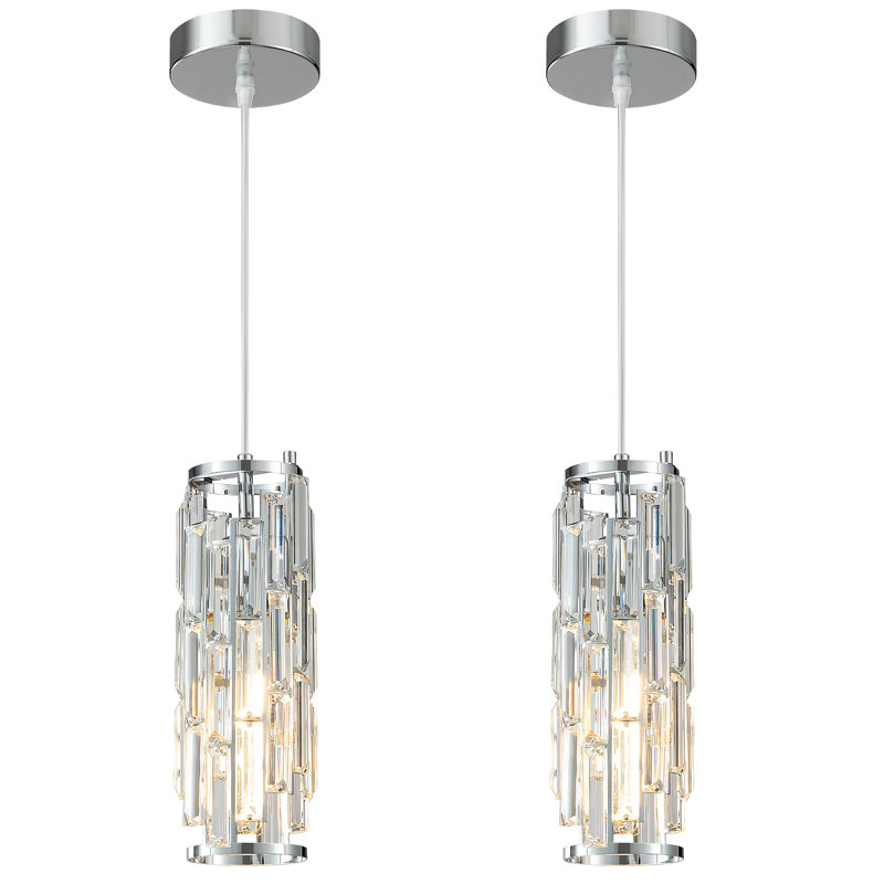 Taveyon Crystal Cylinder Pendant Lights Kitchen Island, Chrome, 2 Lights