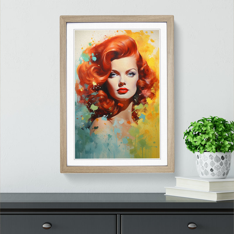 Red Headed Woman Colour Field No.2 - Single Picture Frame Print on Wood, 64cm H x 46cm W x 2cm D, Oak Framed