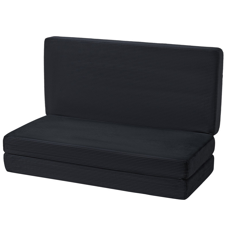 Matelas simple pliant en mousse de 6 pouces avec velours côtelé de base simple plié en 3, noir, Double