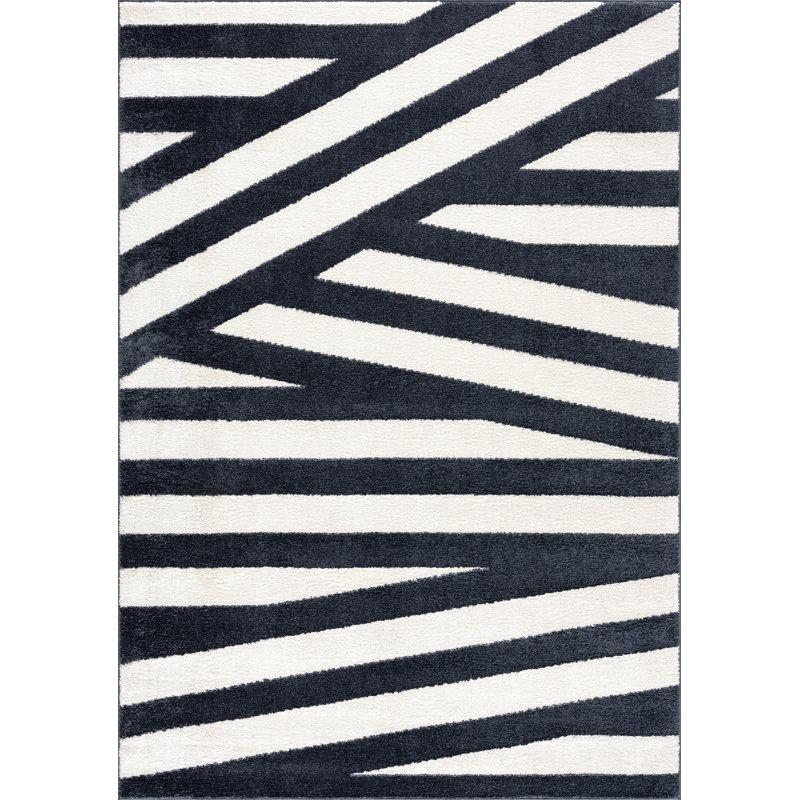 Tapis noir à grandes rayures NU160A, Rectangle 5 pi 3 po x 7 pi 6 po