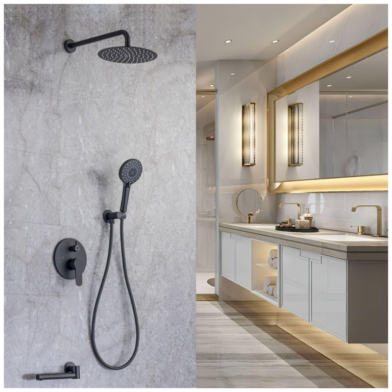 Système de douche complet avec valve brute, Noir mat