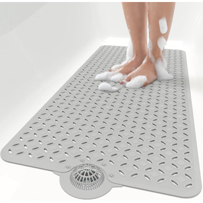 Bath Mat for Tub Non Slip: 39" X 17" Long Bathtub Mat with Hair Catcher│Big Drain Holes Shower Mats for Inside Shower
