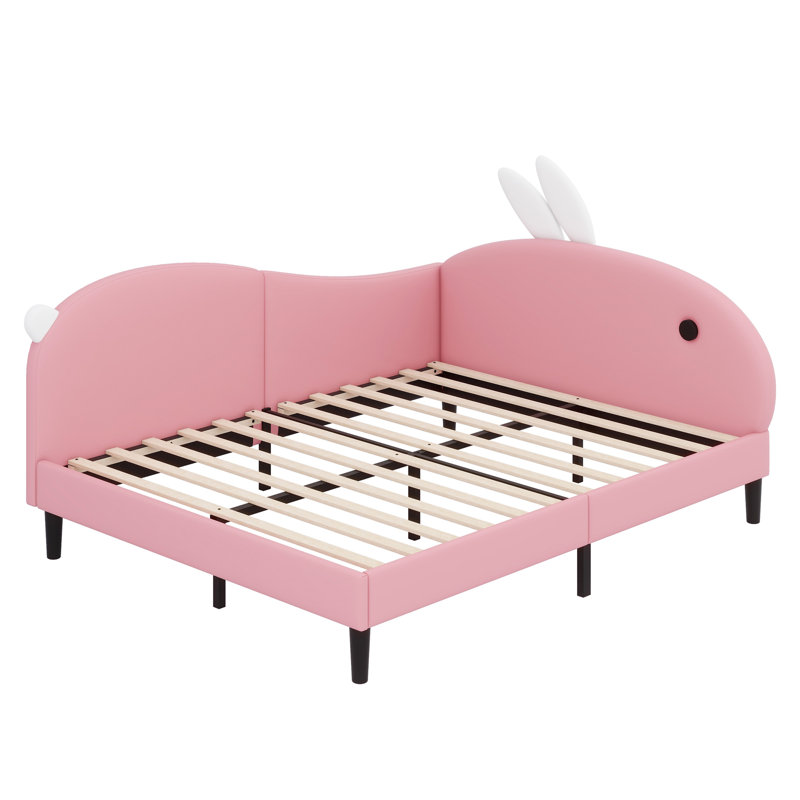 Upholstered Rabbit-Shape Daybed, Sofabed With Rabbit Ear Headboard, Full