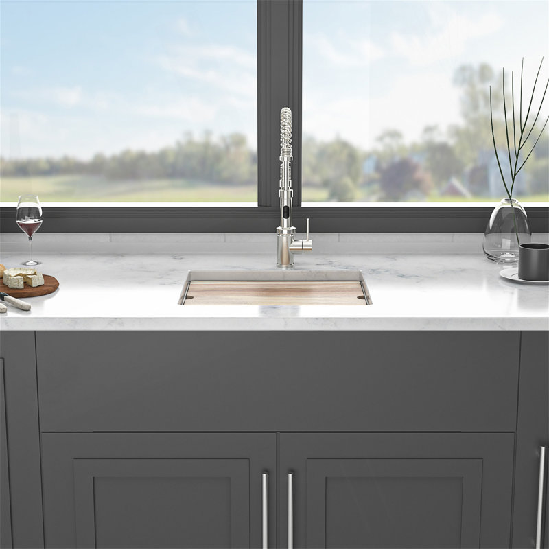 Évier de cuisine encastré en quartz avec conception de poste de travail, durable, silencieux et facile à nettoyer., Blanc