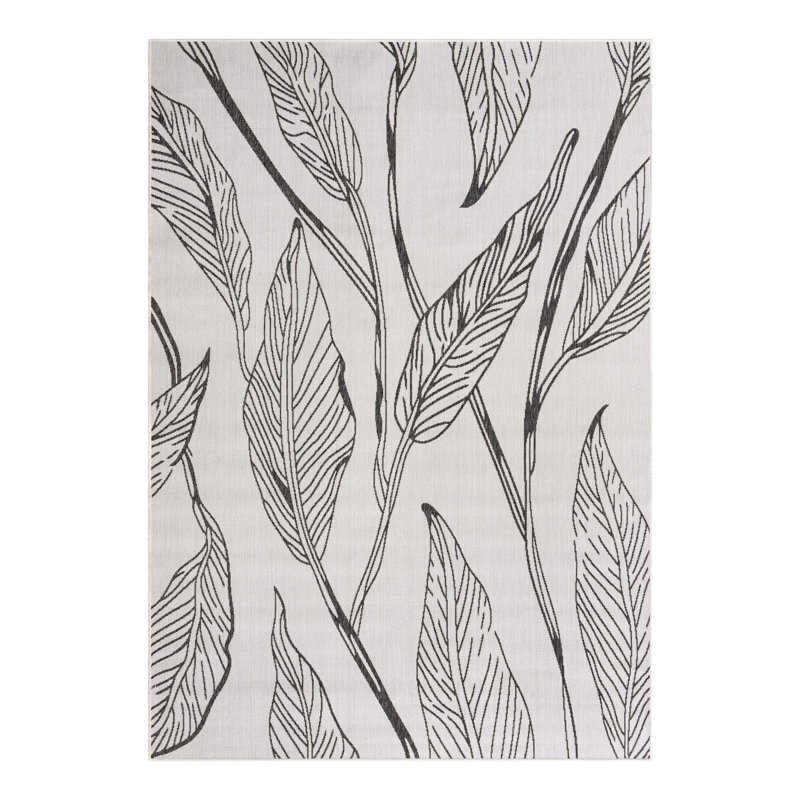 Tapis intérieur / extérieur gris anthracite / ivoire en polypropylène Firman Wygant, Rectangle 7 pi 1 po x 10 pi