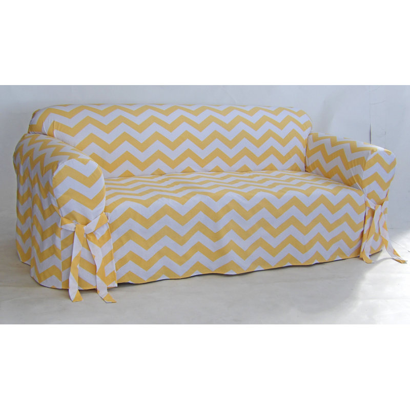 Housse pour canapé à coussins carrés/rectangulaires Chevron, Jaune / blanc 100% coton, H 38 po x l 96 po x P 38 po