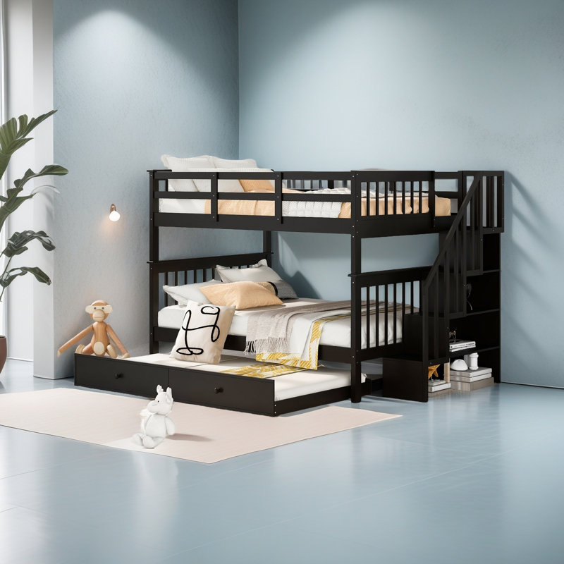 Full-Over-Full Bunk Bed With Twin Size Trundle, Espresso