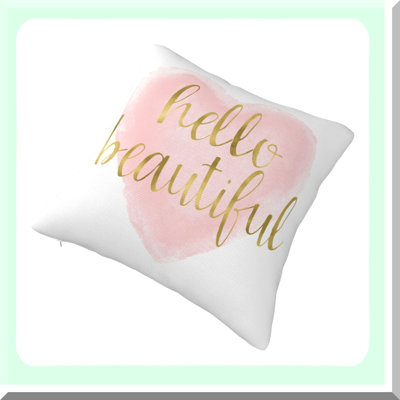 Blush Gold Heart Decor Pillowcase - Beautiful Watercolor Throw Pillow Cover for Cushion - Pink Decorative Accent
