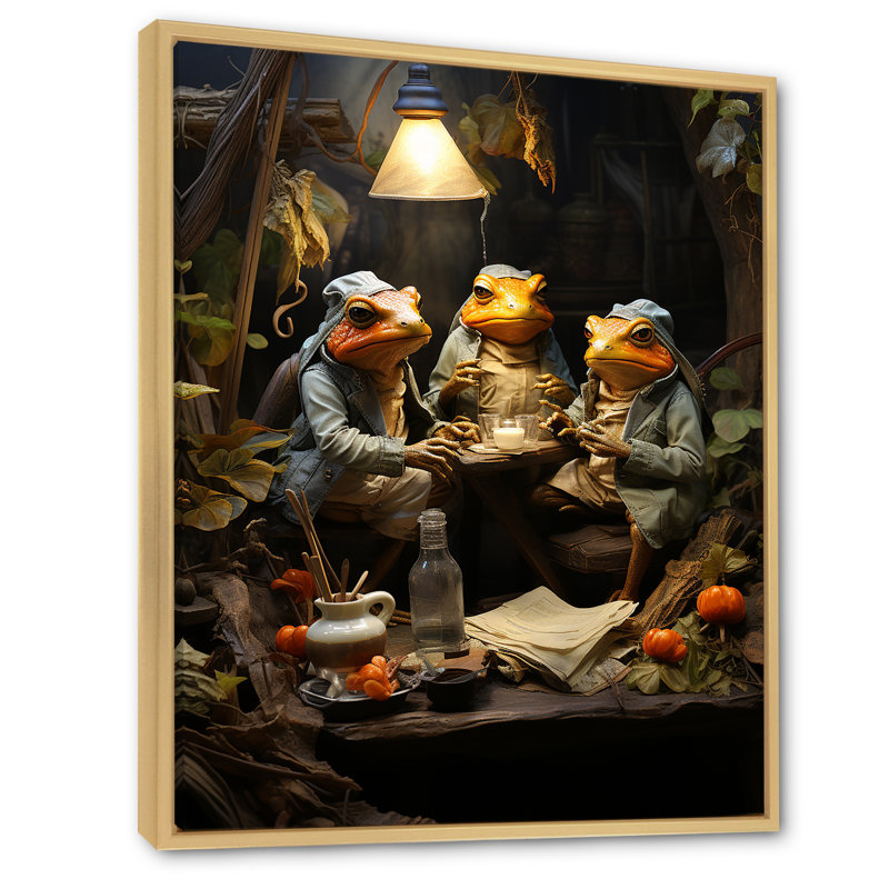 Grenouille, monarchie I sur toile, Cadre naturel flottant, H 32 po x l 16 po x P 1 po